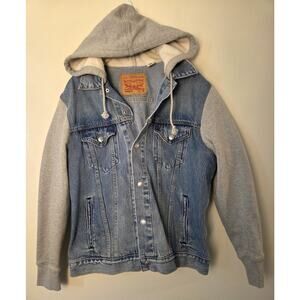 Levi's Hybrid Hooded Trucker Jacket Women's Sz M Denim Heather Gray Blue EUC